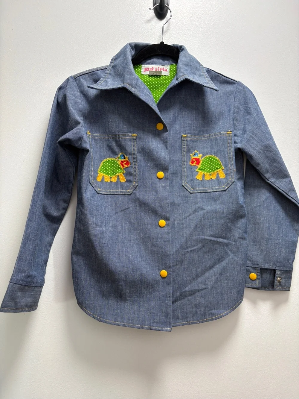 Just Girls! 1970 Jean-Style Kids Jacket with Green Turtle Patches Farmhouse